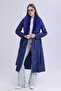 Women's Plush Collar Leather Look Long Coat - 6