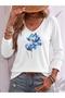 Floral Printed Cotton Lycra V-Neck Long Sleeve Blouse T-Shirt - 3