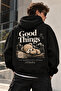Oversize Hoodie Unisex Hooded Sweatshirt with Back Print Teddy Bear - 4