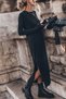 All-Day Comfort with Relaxed Fit - Women's Long Sleeve Crew Neck Side Slit Viscose Long Dress - 4
