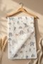 Blue Elephant Patterned Cotton Muslin Baby Blanket with Piping and Embroidered Edges 90*90 cm