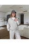Women's Beige Striped Parachute Hooded Sweatshirt Tracksuit Set - 2