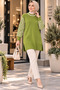 New Season Women's Polyamide Yarn Leopard Sleeve Patterned Long Knit Tunic - 4