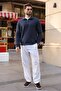 Navy Blue Polo Collar Half Zipper Knitted Men's Sweater E7201 - 5