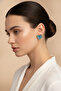 Women's Blue Enamel Leaf Design Earrings with Yellow Tone Frame Stylish and Modern Bijouterie Accessory - 2