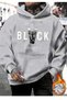 Black Printed Oversize 3 Thread Ribbed Sweatshirt Light Gray