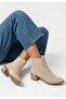 Gena Premium Beige Suede Thick Heeled Women's Chelsea Boots - 3