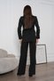 Women's Padded Belted Blazer Jacket and High Waist Palazzo Pants Two-Piece Set - 6