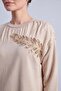 Leaf Sequined Gathered Shoulder Detail Tunic Dark Beige 10817 - 2
