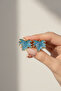 Women's Blue Enamel Leaf Design Earrings with Yellow Tone Frame Stylish and Modern Bijouterie Accessory - 4