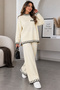 Women's Cream Contrast Detailed Knitwear Sweater Pants Top and Bottom Set