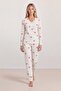Women's Ecru Cherry Patterned V-Neck Long Sleeve Cotton Pajama Set - 6