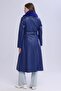 Women's Plush Collar Leather Look Long Coat - 4