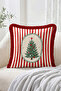 Christmas Pine Tree, Snowflake and Red and White Striped Pattern 4-Piece Fringed-Tasseled Throw Pillow Cover Set - 2