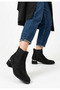 Gena Premium Black Suede Thick Heeled Women's Chelsea Boots