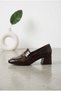Women's Crocodile Patterned Short Heeled Loafer with Buckle Detail, Comfortable Sole, Stylish Classic Office and Daily Ballet Shoes - 2