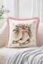 Christmas Themed 4-Piece Fringed-Tasseled Throw Pillow with Ice Skates, Snow Globe, Gingerbread House and Wreath Patterns - 3
