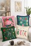 Christmas Pine Branch, Colorful Ornament, Christmas Stocking and Joy Written 4-Piece Fringed-Tasseled Throw Pillow Cover Set