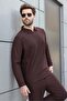 Bitter Brown Polo Collar Jacquard Relaxed Fit Men's Tracksuit Set E7379 - 3