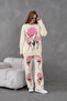 Women's Embroidered Crew Neck Oversize Knitwear Two-Piece Set with Trousers - 2