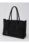 Black Suede Women's Shoulder Bag with Zippered Interior Compartment Shopper Model - 4