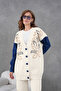 Women's Bead Embroidered Denim Sleeve Knitwear Cardigan Trousers Two-Piece Set - 4