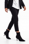 Women's Pointed Toe Zippered Suede Look Thin Heeled Boots Vesron Black Suede - 6