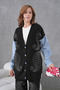 Women's Embroidered Sleeves Denim Knitwear Cardigan Trousers Two-Piece Set - 5