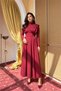Women's Burgundy Stand-Up Collar Padded Crepe Fabric Dress with Neck Tie Nbmy4158 - 3