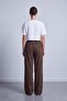 Waist-Tied Wide Leg Suede Trousers Brown 18273 - 4