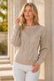 Women's Long Sleeve Crew Neck Transparent Detailed Openwork Hair Braided Stylish Soft Textured Casual Mink Knitwear Sweater - 6