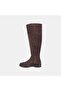 Women's Brown Rubber Detailed Zippered Suede Boots - 3