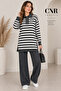 Women's Striped Shirt Collar Buttoned Oversize Knitwear Set