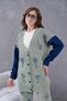 Women's Embroidered Denim Garnished Relaxed Cut Cardigan Pants Knitwear Two-Piece Set - 4