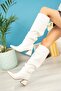 Zri̇nx-2002 Premium White Bellows Thick Heeled Women's Boots 7 cm - 5