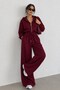 Women's Tracksuit Set Hooded Zipper Long Batwing Sleeves Drop Shoulder Elastic Waist and Lace-Up Pocket