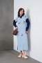 Women's Floral Appliqué Shirt Collar Long Knit Dress with Denim Trim - 3