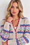Beige V-Neck Patterned Openwork Knitwear Cardigan - 4