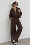 Women's Tracksuit Set Hooded Zipper Long Batwing Sleeves Drop Shoulder Elastic Waist and Lace-Up Pocket