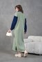 Women's Floral Appliqué Shirt Collar Long Knit Dress with Denim Trim - 6