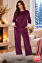 Women's Velvet Pajama Set with Plush Detail, Long Sleeve, Winter Comfortable Home Pajamas - 2