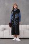 Women's Denim Sleeve Beaded Embroidered Wide Fit Long Knitwear Dress - 2
