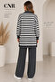 Women's Striped Shirt Collar Buttoned Oversize Knitwear Set - 4
