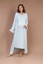 Women's Ice Blue Cotton Maternity Nightgown and Dressing Gown Set with Hidden Breastfeeding Detail and Flounce Sleeves - 3