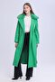 Women's Plush Collar Leather Look Long Coat - 8