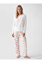 Özmarka New Season Ecru Crew Neck Printed Women's Pajama Set - 2