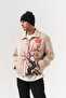 Sakuramoon Japanese Cherry Blossom and Red Full Moon Pattern Velvet Zipper Men's Jacket - 5
