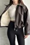 Women's New Season Leather Jacket with Plush Lining and Belt
