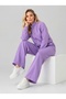Lilac Purple Stand Collar Zippered Wide Leg Tracksuit Set Double Set Stitching Detailed Sporty Stylish Comfortable Cut - 3