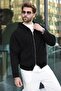 Black Hooded Double Zipper Velvet Men's Cardigan E7195 - 3